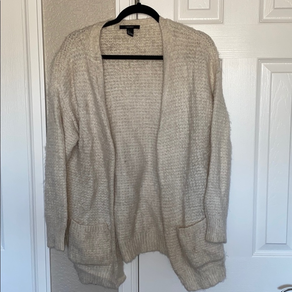 Cream fuzzy cardigan
